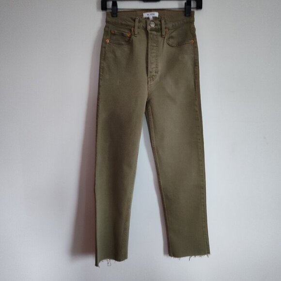Ladies SZ 24 Re/Done Green 70's Stove Pipe Cropped  Jean - Picture 1 of 6